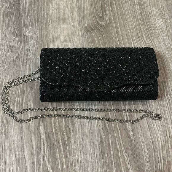 Bags Black Rhinestone Sparkly Glitter Clutch Evening Purse Formal